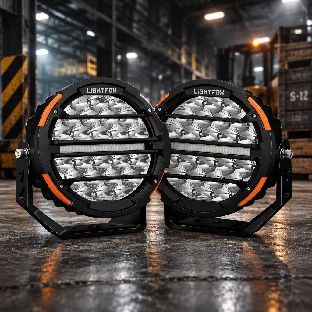 Lightfox Polaris Pair 7inch Osram LED Driving Lights 1Lux@1230m IP68 15,972LM with wiring harness