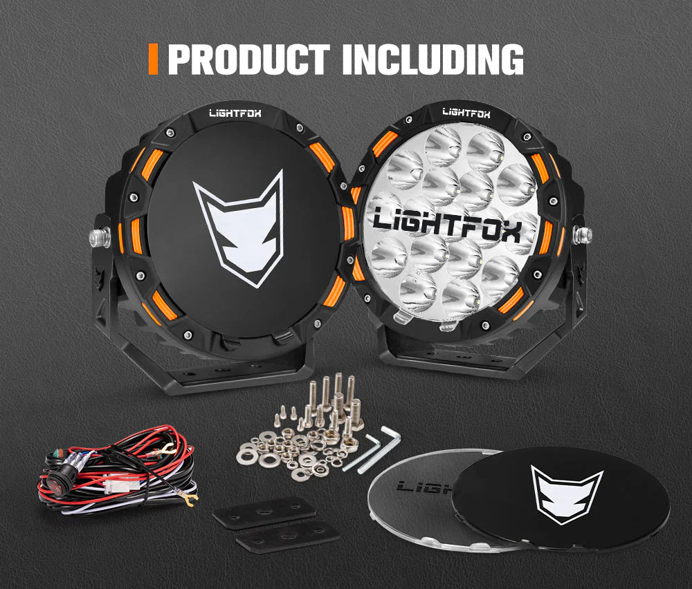 LIGHTFOX Iconic 7inch LED Driving Lights with wiring harness