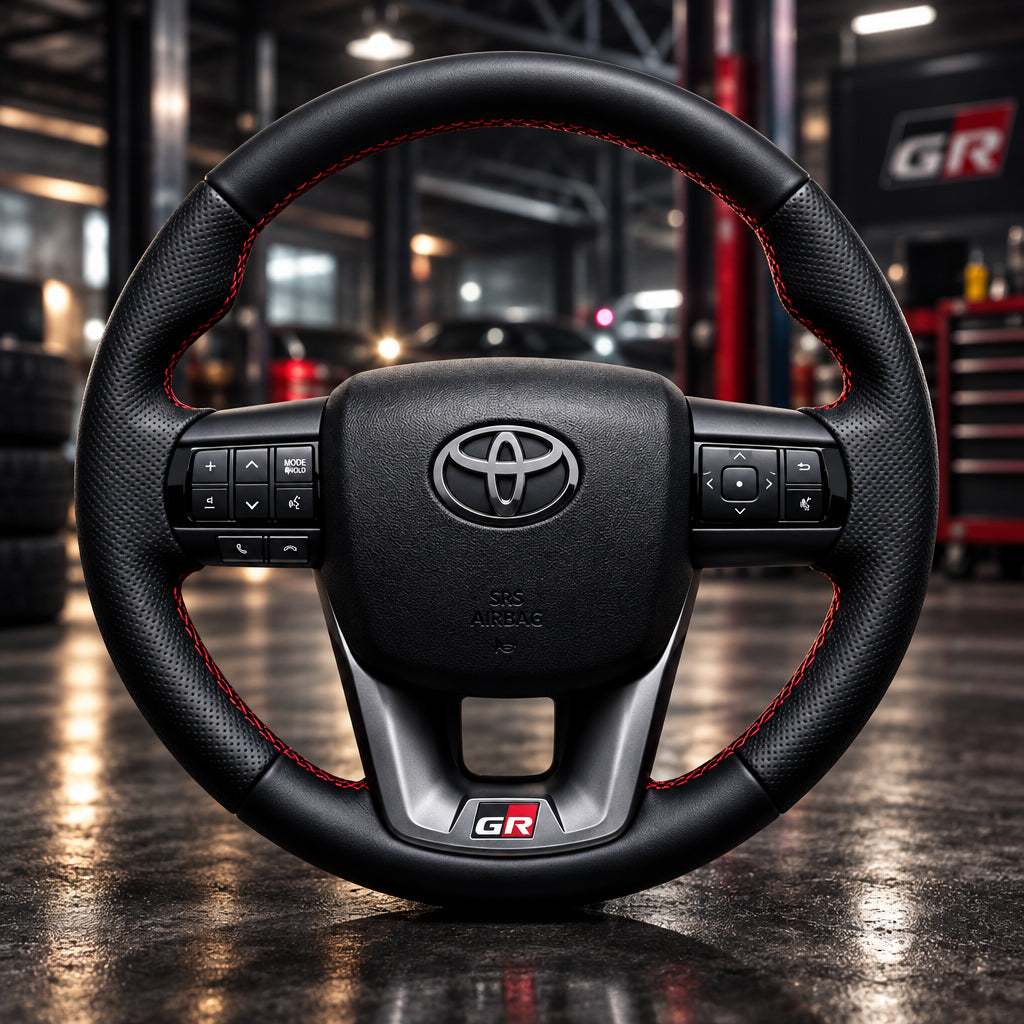 Toyota Hilux GR Full Leather Red Steering Wheel - Black Badge