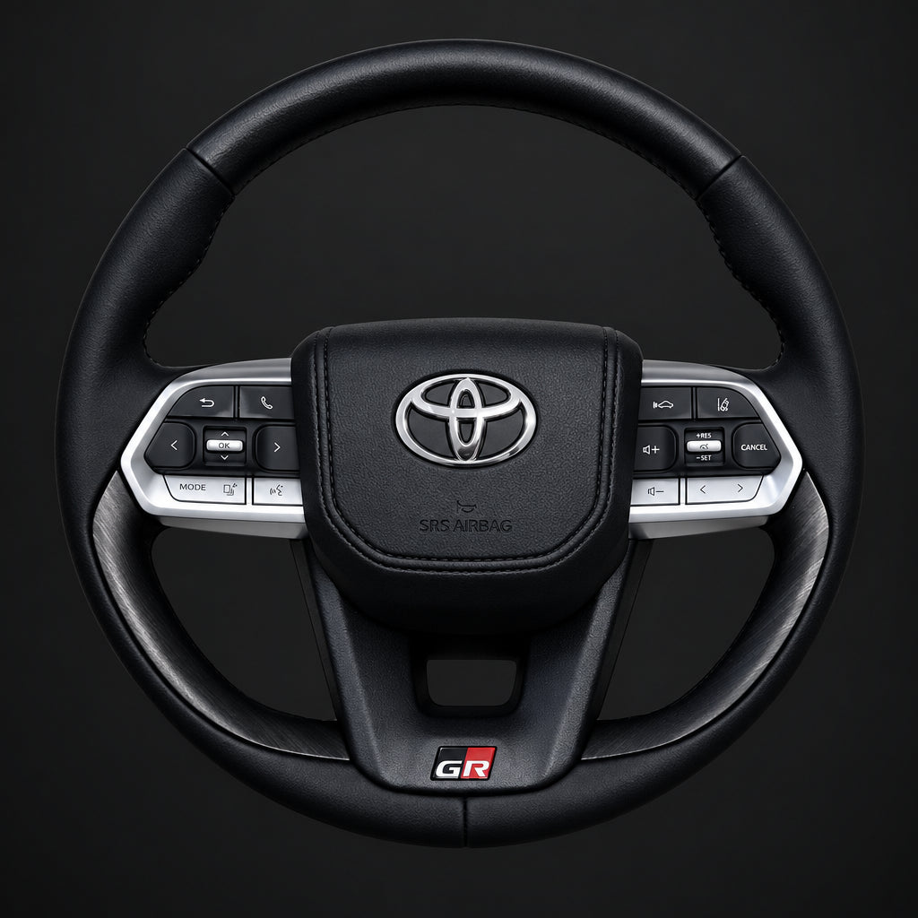 Toyota VX300 GR Wood Grain Steering Wheel Black Leather Silver Trim