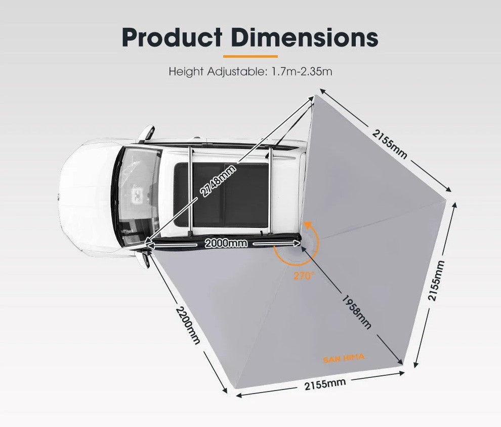 270 Degree Free-Standing Awning 600D Double-Ripstop Oxford 4X4 UPF50+
