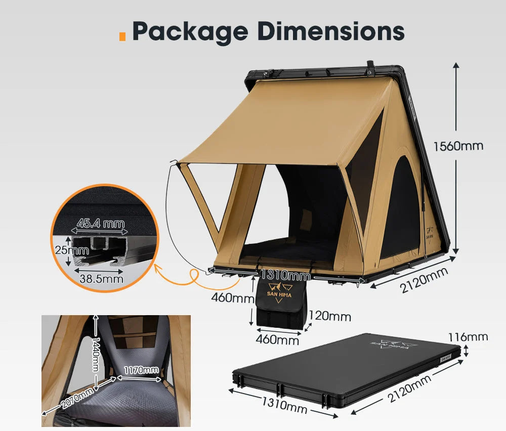 San Hima Kalbarri Lite Rooftop Tent Hardshell With Ladder Khaki Camping