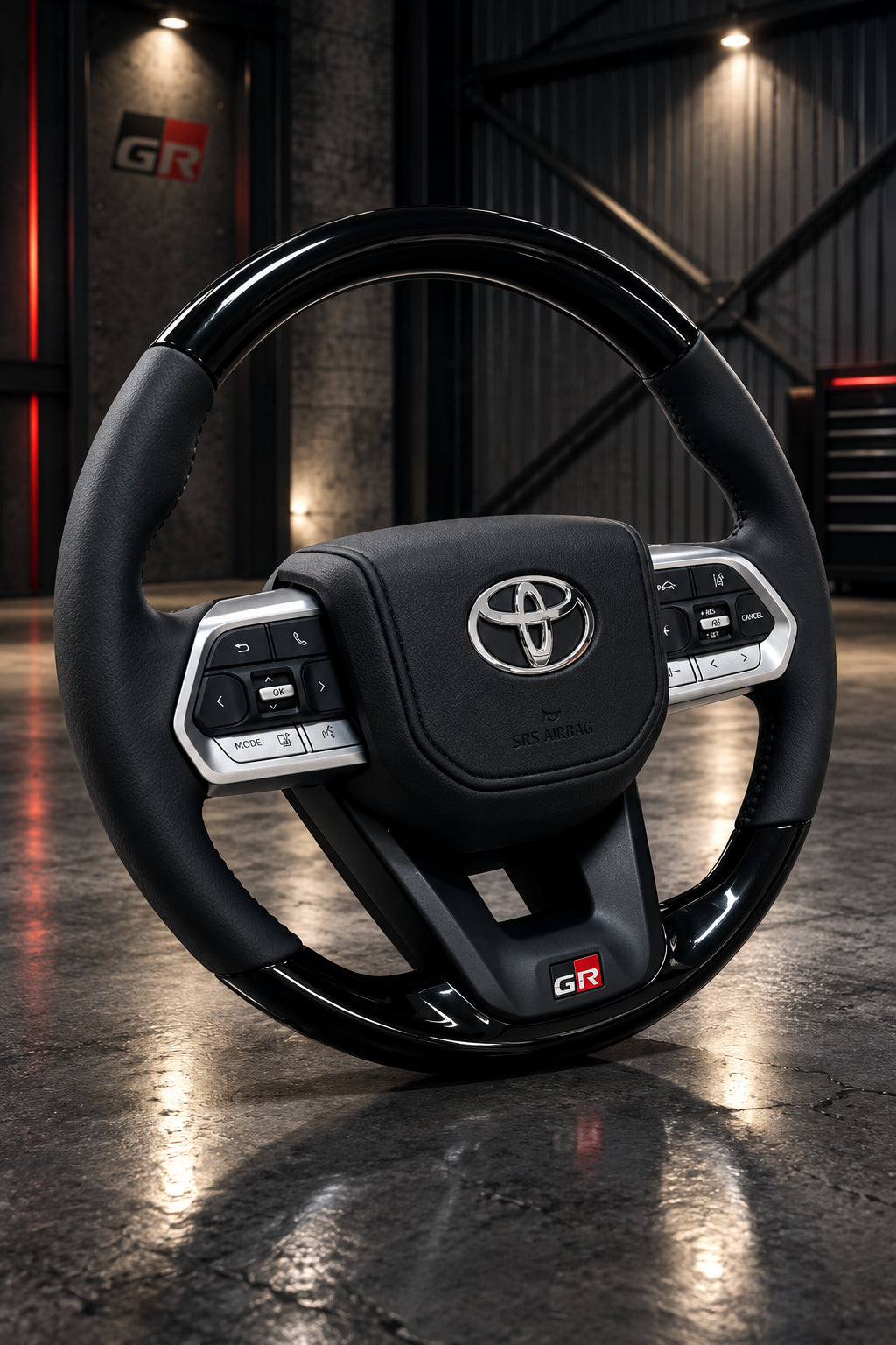 Toyota VX300 GR Piano Black Steering Wheel Silver Trim Black Leather