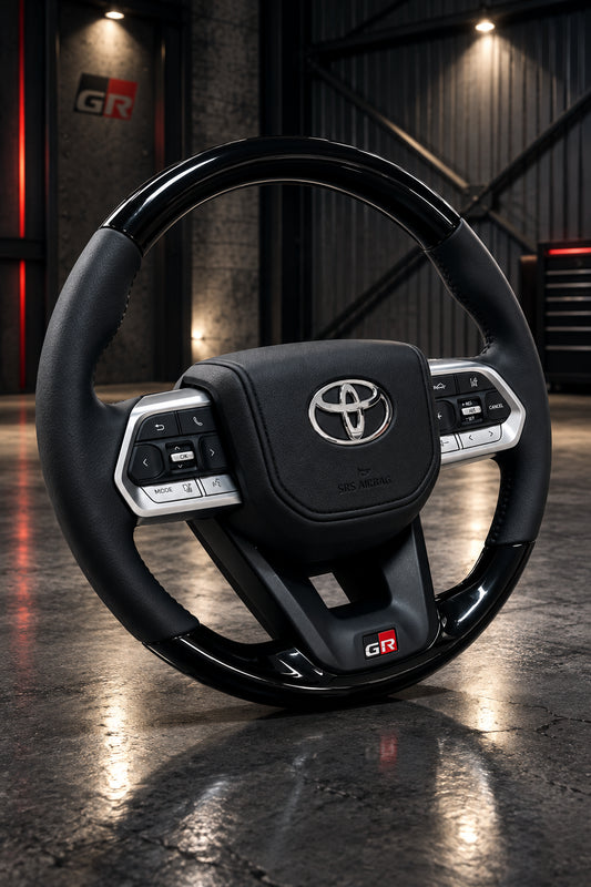 Toyota VX300 GR Piano Black Steering Wheel Silver Trim Black Leather