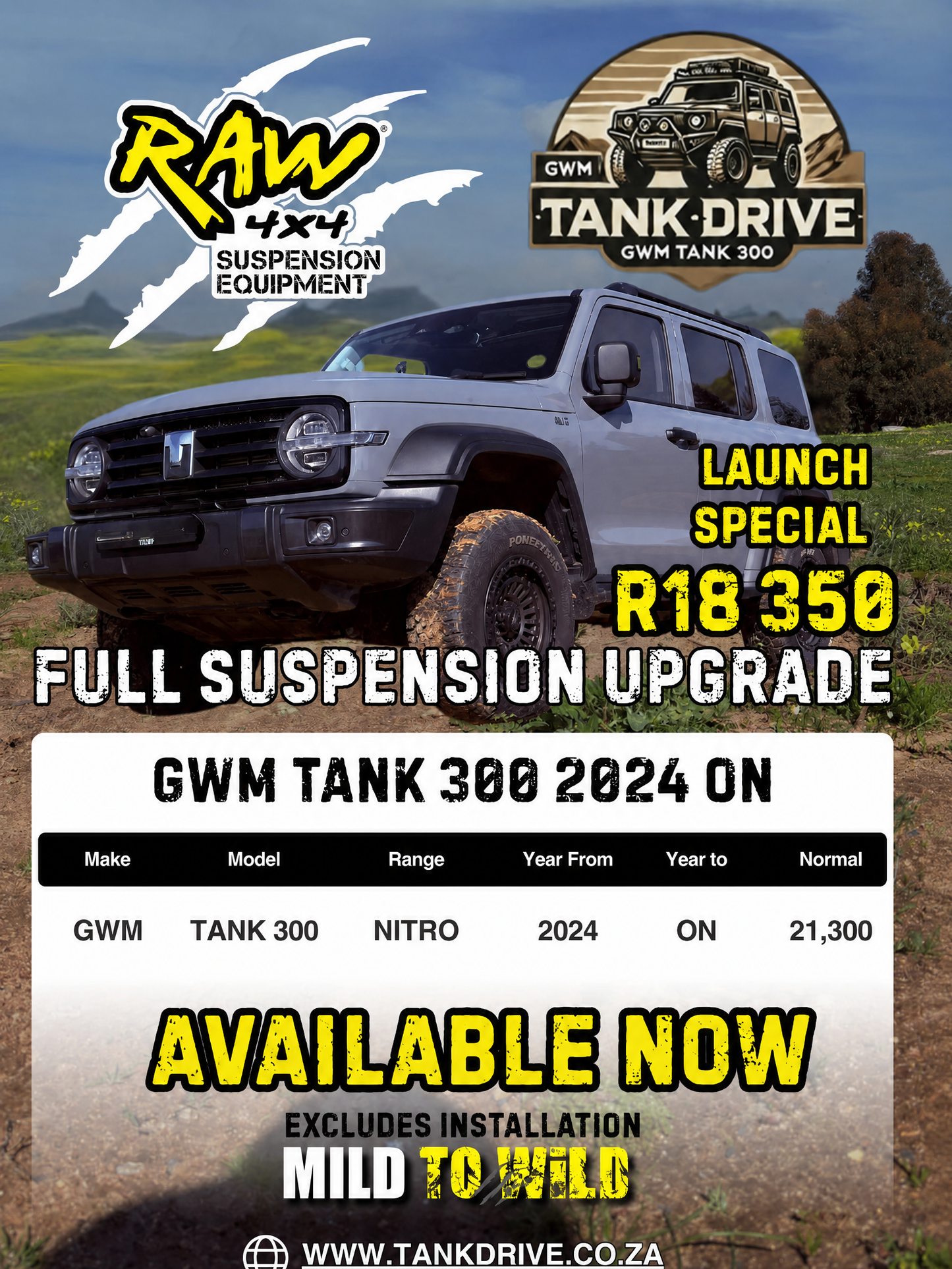 GWM Tank 300 2 inch RAW4x4 Suspension Kit - Available Now!