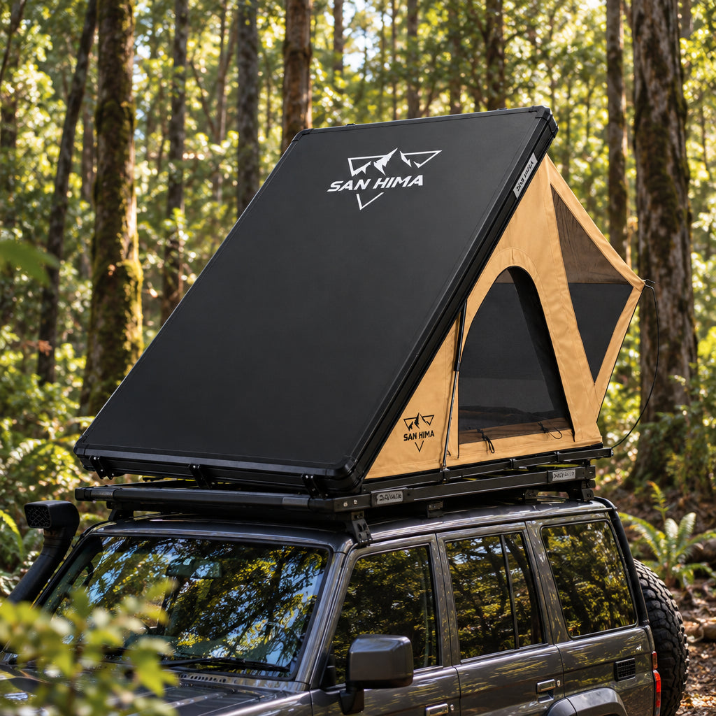 San Hima Kalbarri Lite Rooftop Tent Hardshell With Ladder Khaki Camping