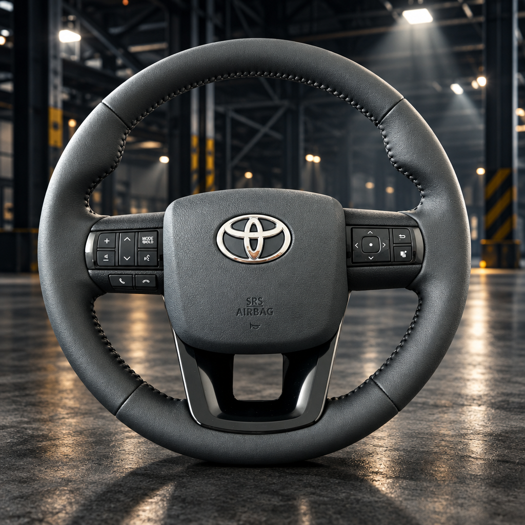 Toyota Hilux full Leather Steering Wheel - Silver Badge