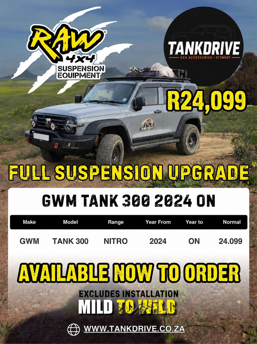 GWM Tank 300 2 inch RAW4x4 Suspension Kit - Available Now!