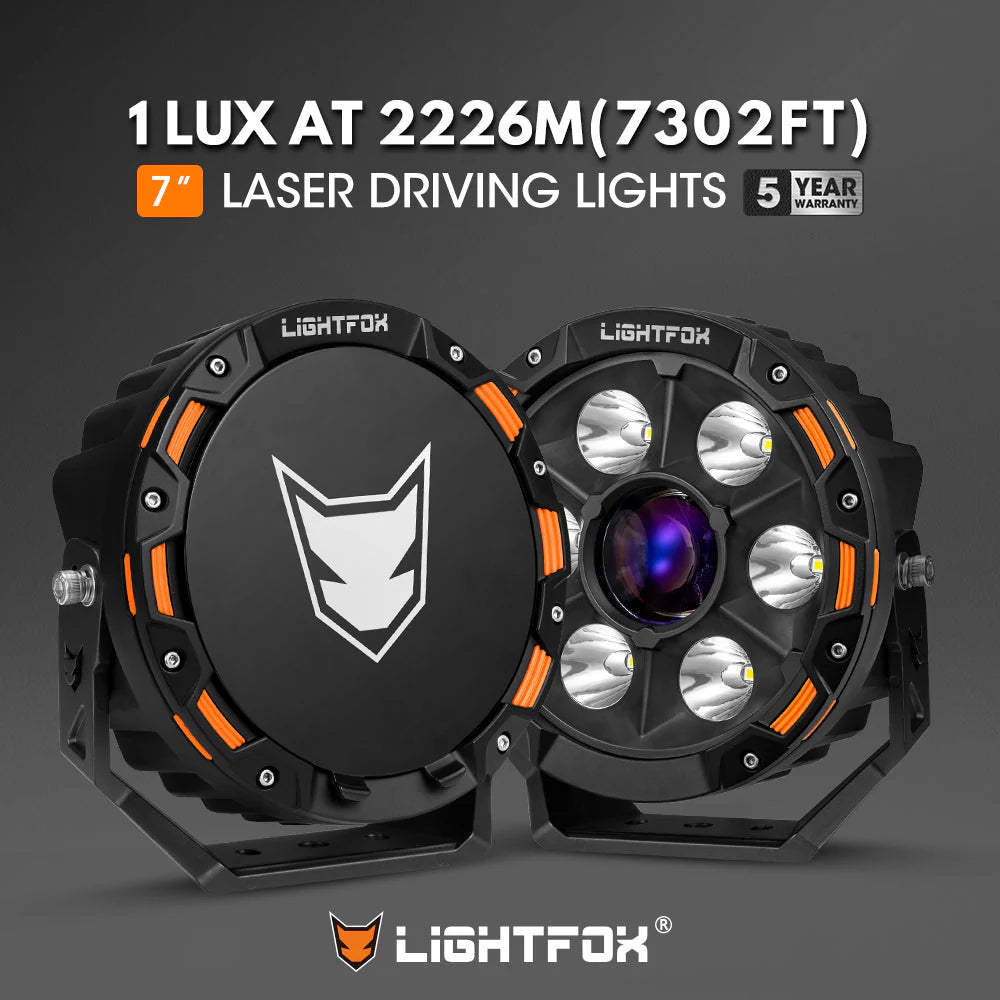 LIGHTFOX 7 Inch Laser LED Driving Light Laser Beam Driving Light 4x4 Offroad LED Laser Spotlight with wiring harness
