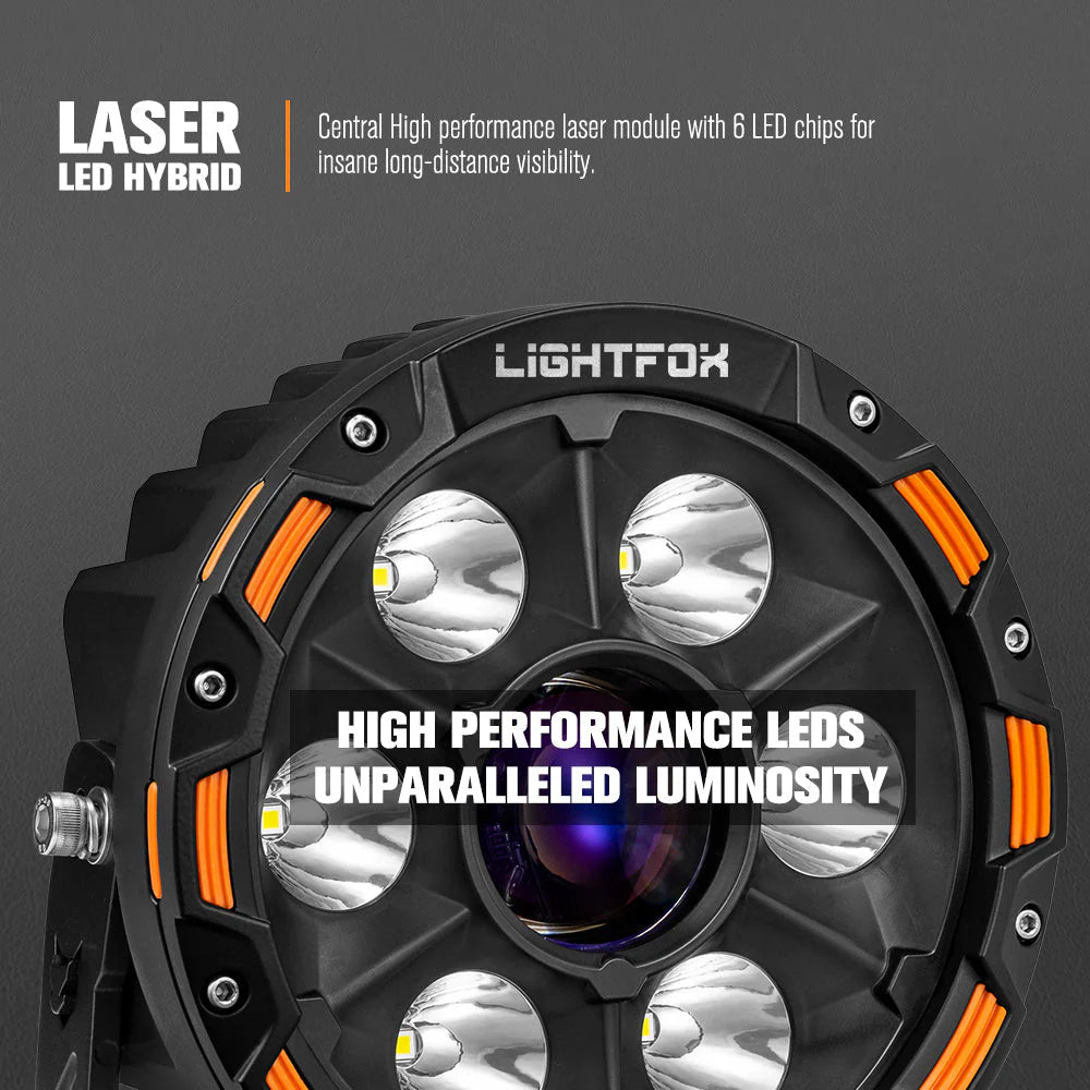 LIGHTFOX 7 Inch Laser LED Driving Light Laser Beam Driving Light 4x4 Offroad LED Laser Spotlight with wiring harness