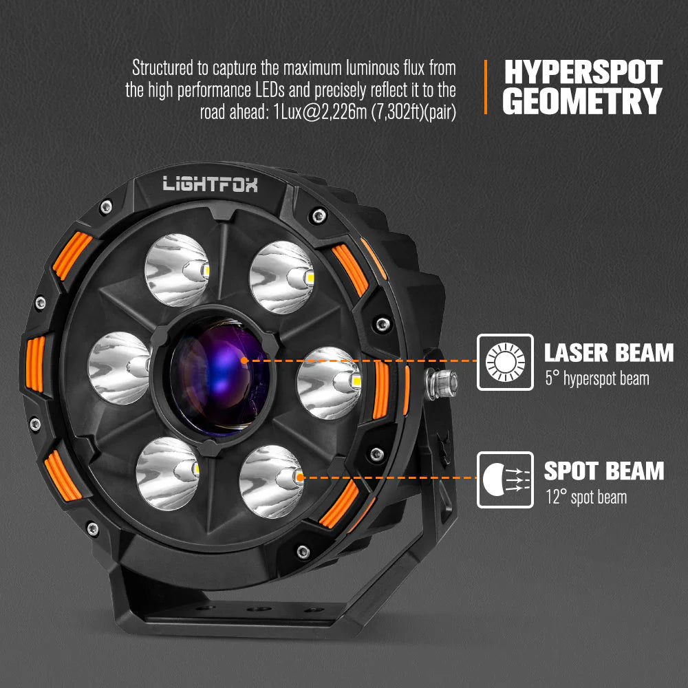 LIGHTFOX 7 Inch Laser LED Driving Light Laser Beam Driving Light 4x4 Offroad LED Laser Spotlight with wiring harness