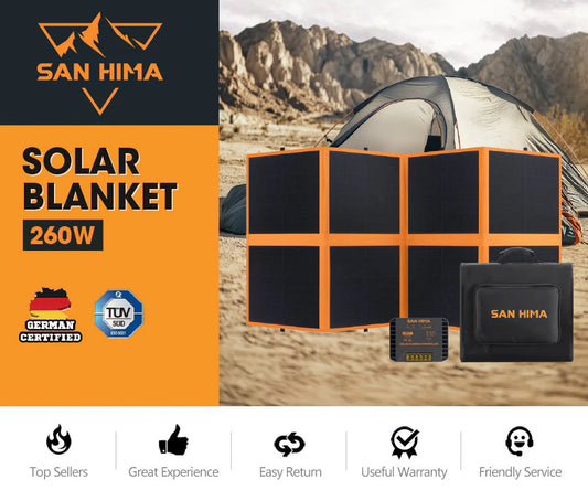 12V 260W Folding Camping Solar Panel Flexible Solar Blanket Kit with Charger