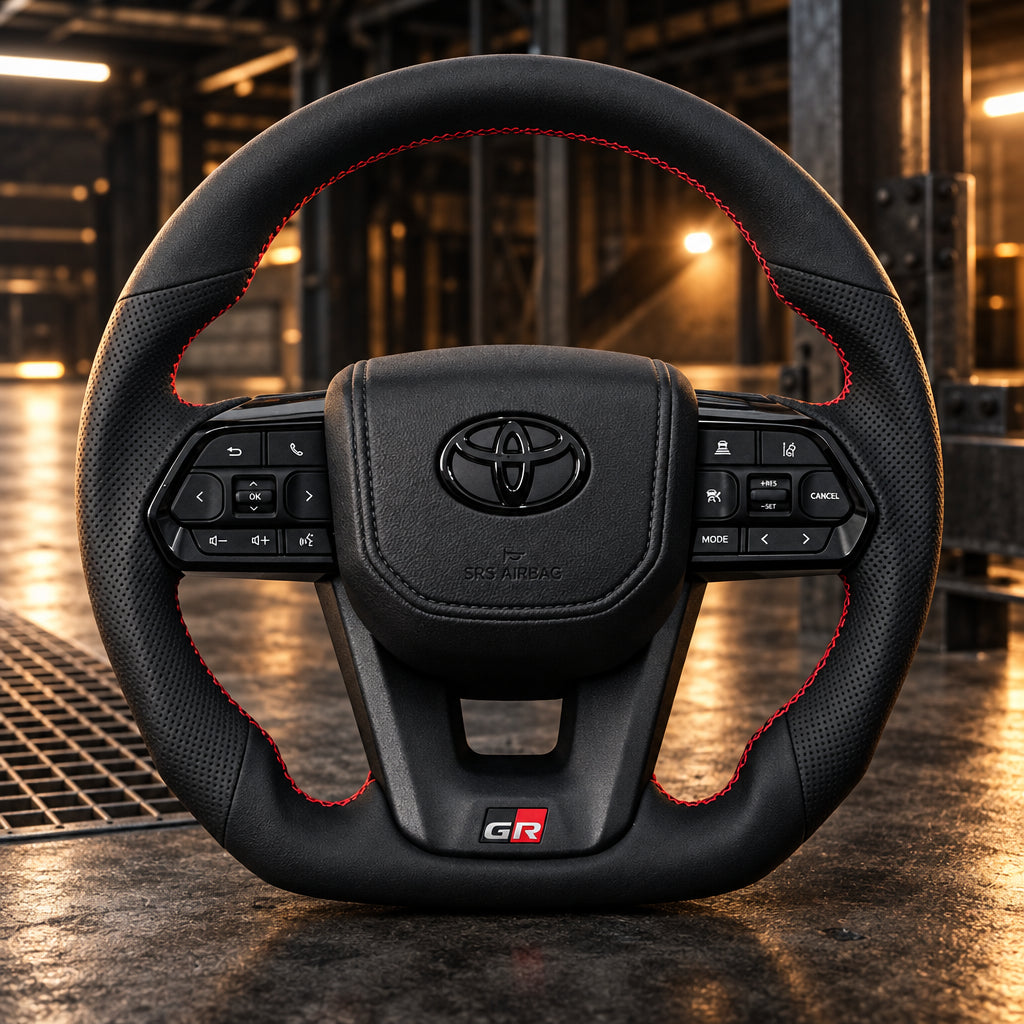 Toyota VX300 GR Leather Sport Steering Wheel - RED Stitch