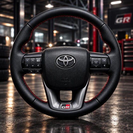 Toyota Hilux GR Full Leather Red Steering Wheel - Black Badge